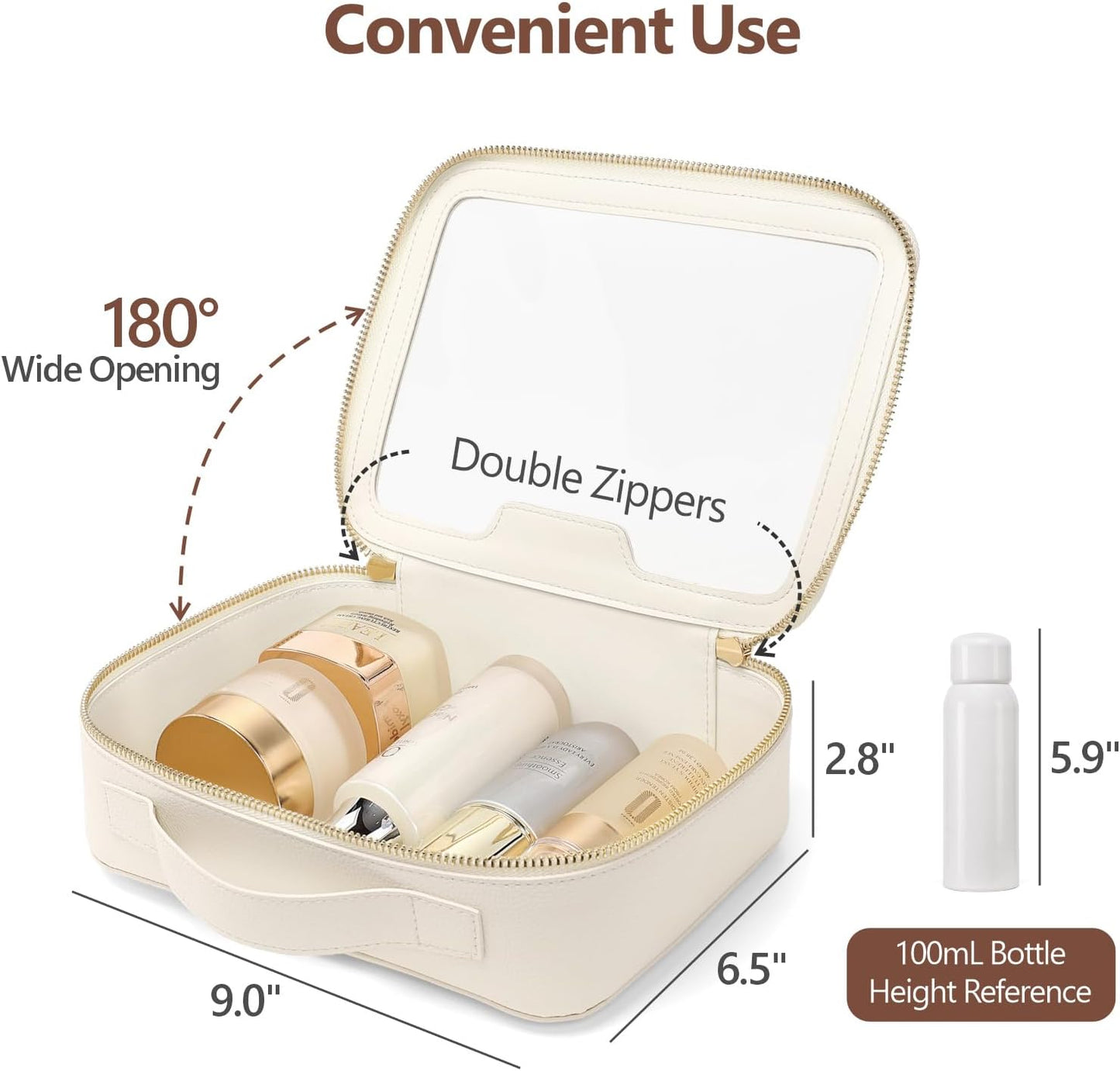 PACKISM Large Clear Makeup Bag - Pebbled Texture & Hard PU Leather Car Bag Organizer for Car Essentials, with Message Card Travel Cosmetic Bag for Women Gift (Cream Large)