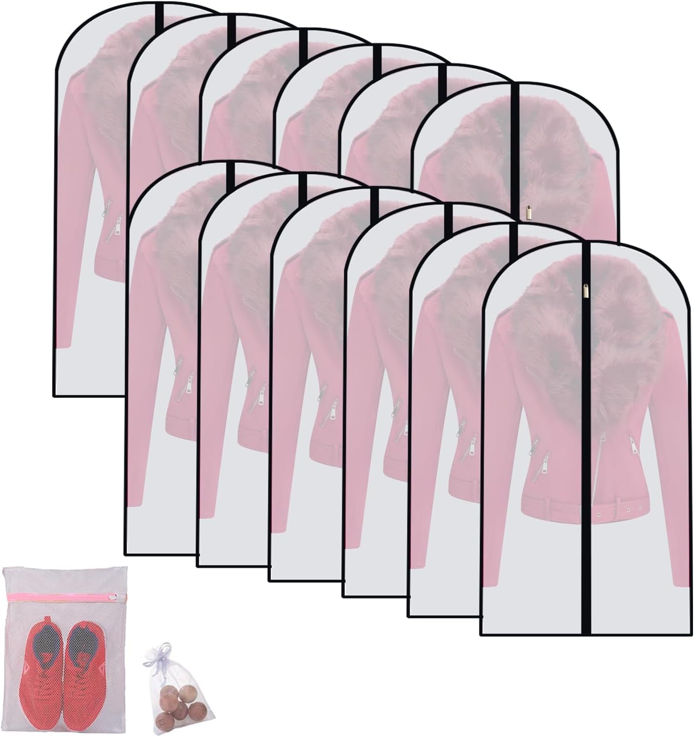 Garment Bags for Hanging Clothes Travel (Set of 12) Suit Bags for Closet Storage Closet Cover for Open Closet Clothes Storage Bag with Zipper for Suits, Jackets, Shirts (Black, 24'' x 40'')