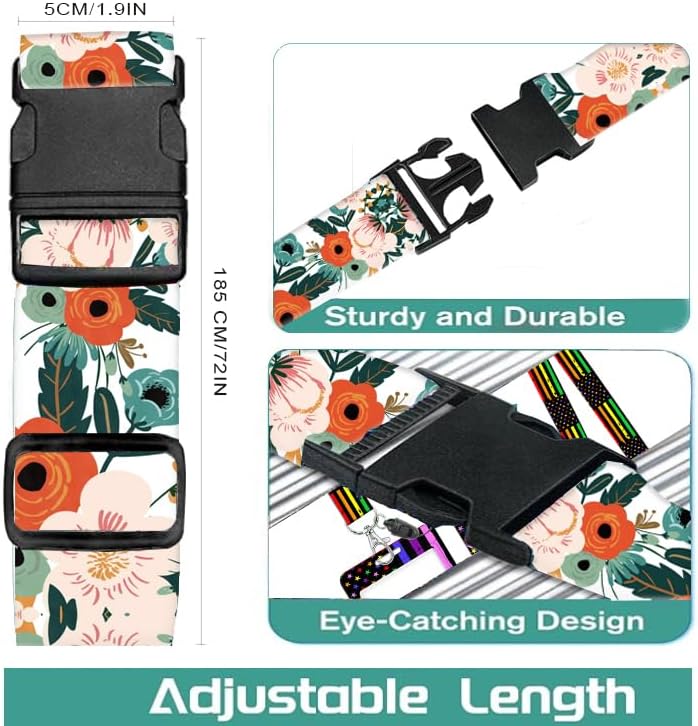 Luggage Straps for Suitcases Travel Belt Accessories, Cute Suitcase Strap, Adjustable Luggage Belt Strap, Heavy Duty with Quick-Release Buckle Luggage Strap Cute Orange Flowers