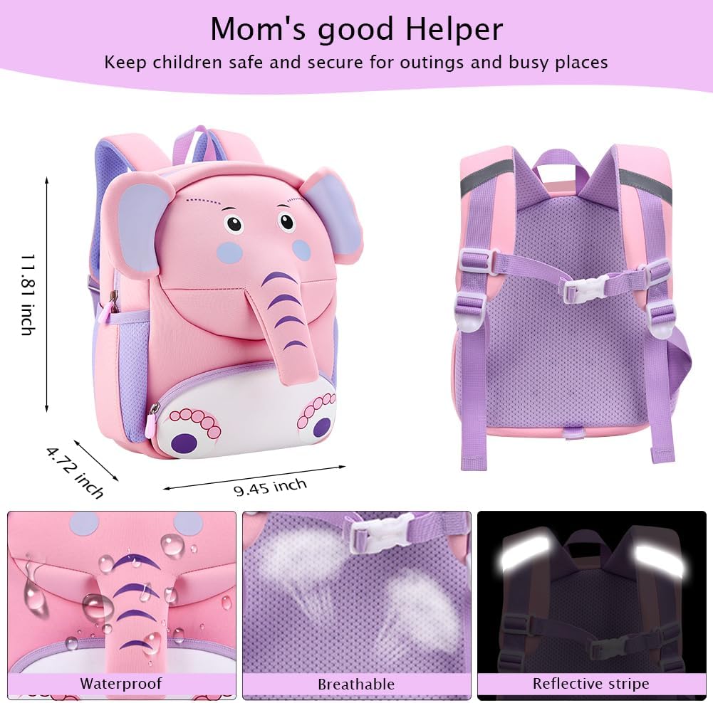 Padgene Toddler Harness Backpacks Safety Leash Kids Anti Lost Kindergarten Preschool Backpack Neoprene Lightweight Animal Schoolbag 3D Cartoon Dinasour Mini Travel Bag for Boys Girls Ages 3-5