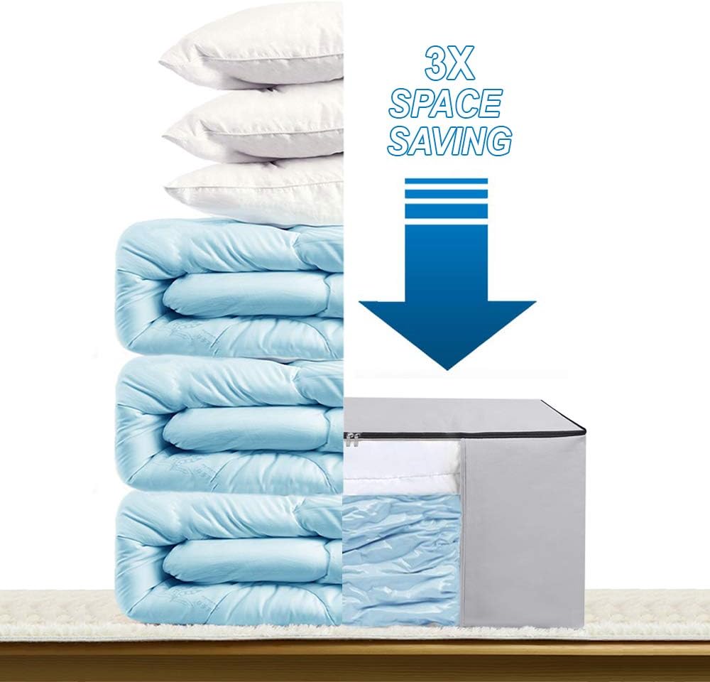 Cube Vacuum Storage Bags, Space Saver Bags, Premium Totes with Cubic Vacuum Compression Seal Bags for Clothing & Bedding. Jumbo Organizer for Storing Clothes, Comforters, Blankets, Pillows & More!