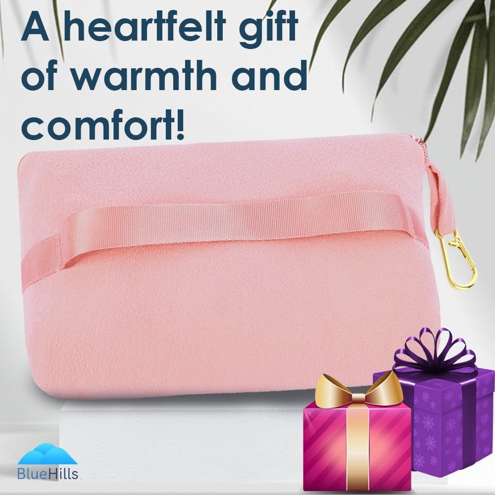 BlueHills Travel Blanket Pillow Compact Lightweight Pocket Size Airplane Traveling Essential Flight Trip Throw in Bag Portable Case Plane Accessory Pink L02