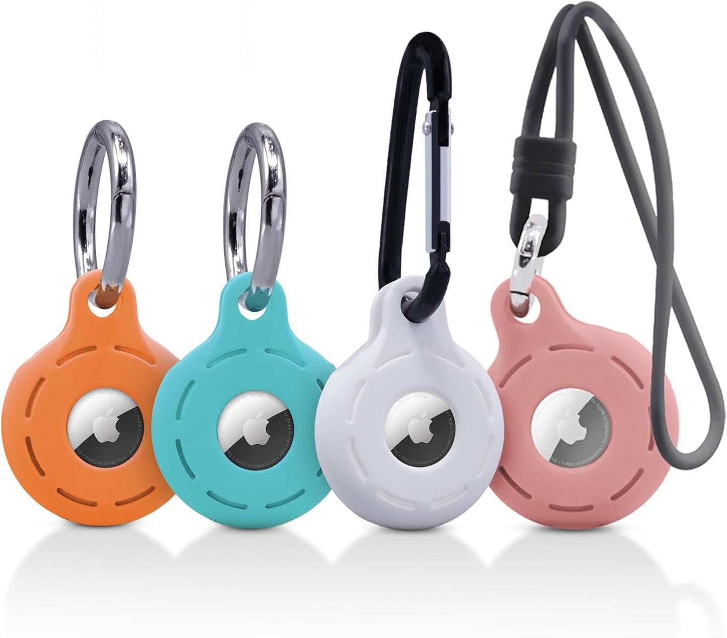 Airtag Holder and Keychain - 4 Pack Silicone Case Compatible with Apple Airtag (Orange, Teal, White, Pink)