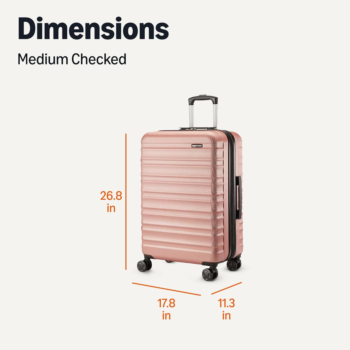 Amazon Basics 26" Hardside Medium Checked Luggage, Hardshell Suitcase With Wheels, Expandable For Up to 15% More Space, With Scratch-Resistant Surface, Four Multi-directional Wheels, Rose Gold