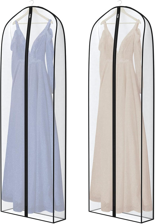 Zilink Breathable Dress Bags for Gowns Long 72” Wedding Dress Storage Bags Silky Dress Bags for Closet Storage with 7" Gussted Wrinkle Free for Long Evening Dresses Puffy Dress Storage, Set of 2