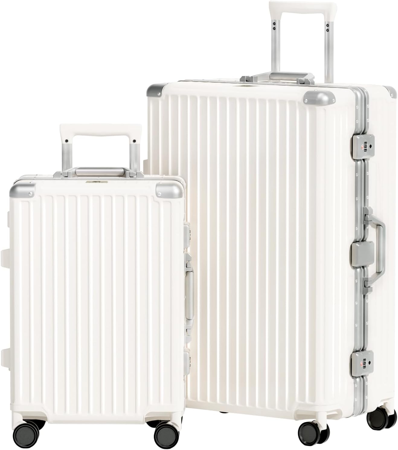 AnyZip Luggage Sets 2 Piece Aluminum Frame Carry On and Checked Suitcase PC ABS Hard Shell TSA Lock No Zipper(White, 20/28)