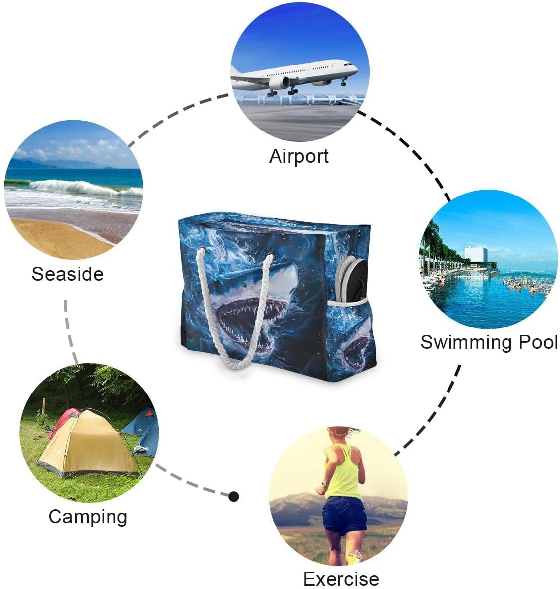 senya Large Beach Bags Totes Canvas Tote Shoulder Bag Soft Wave Water Resistant Bags for Gym Travel Daily Ocean