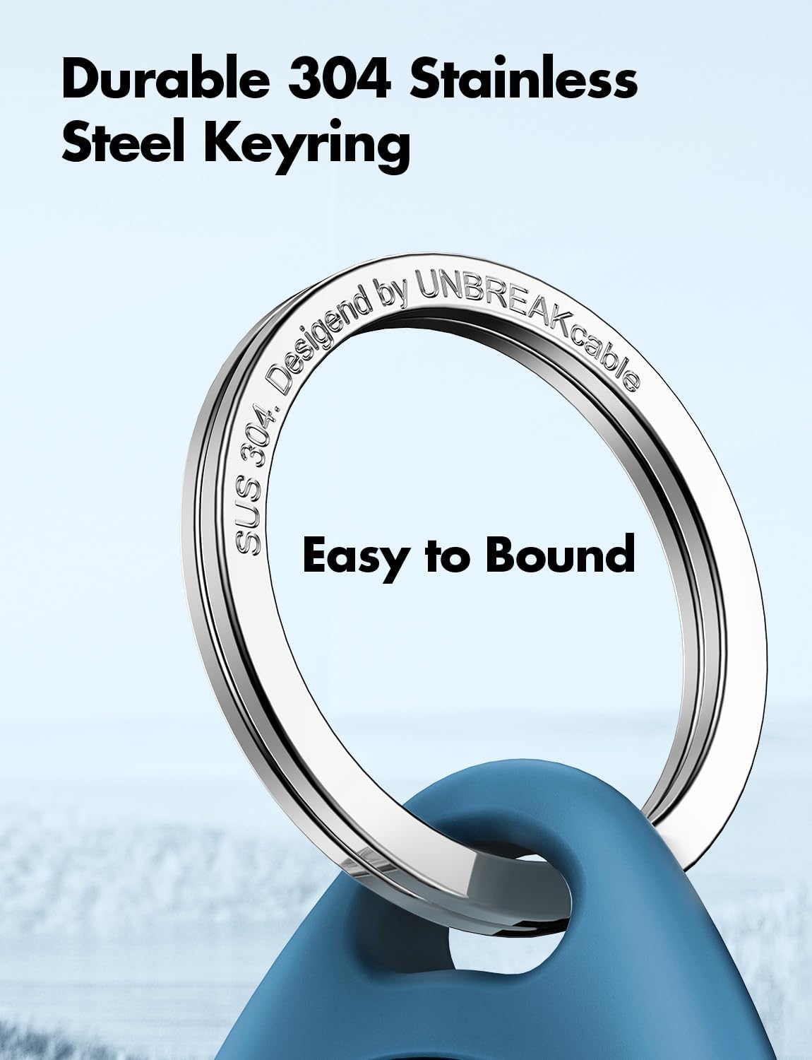 UNBREAKcable Holder for Apple AirTag - 4 Pack [Fit Tightly Design] [Easy to Install] [Hold Air Tag Securely] Waterproof TPU Protective Case with 304 Stainless Steel Keychain Key Ring, Black+Blue