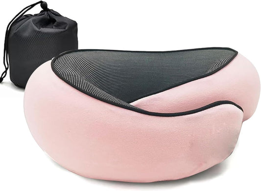 RURING Travel Pillows for Airplanes, Travel Neck Pillow Travel Pillow, Neck Pillow Airplane Memory Foam 360 Degree Support Stowable Pillows for Airplanes Offices and Cars (Pink)