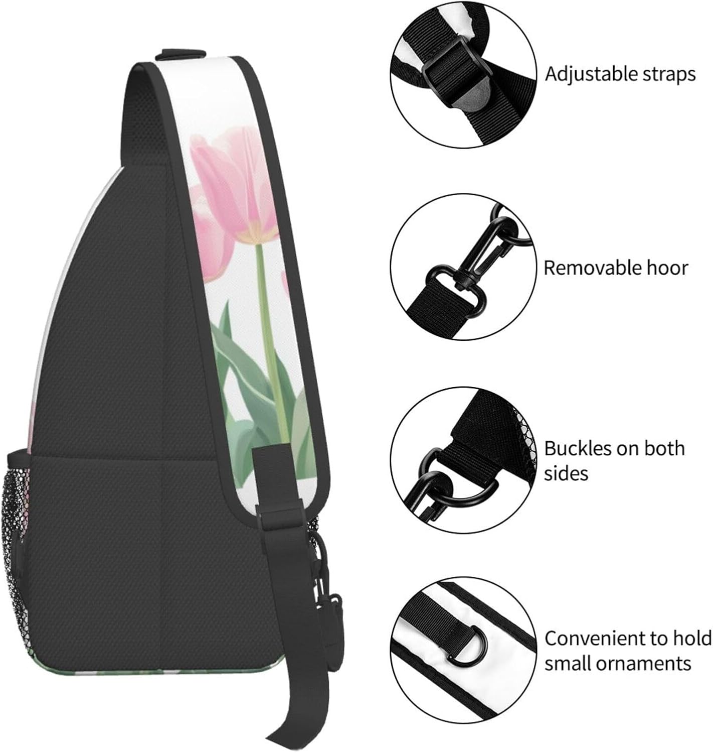 SUPLUCHOM Sling Bag Tulip Flower Hiking Daypack Crossbody Shoulder Backpack Travel Chest Pack for Men Women