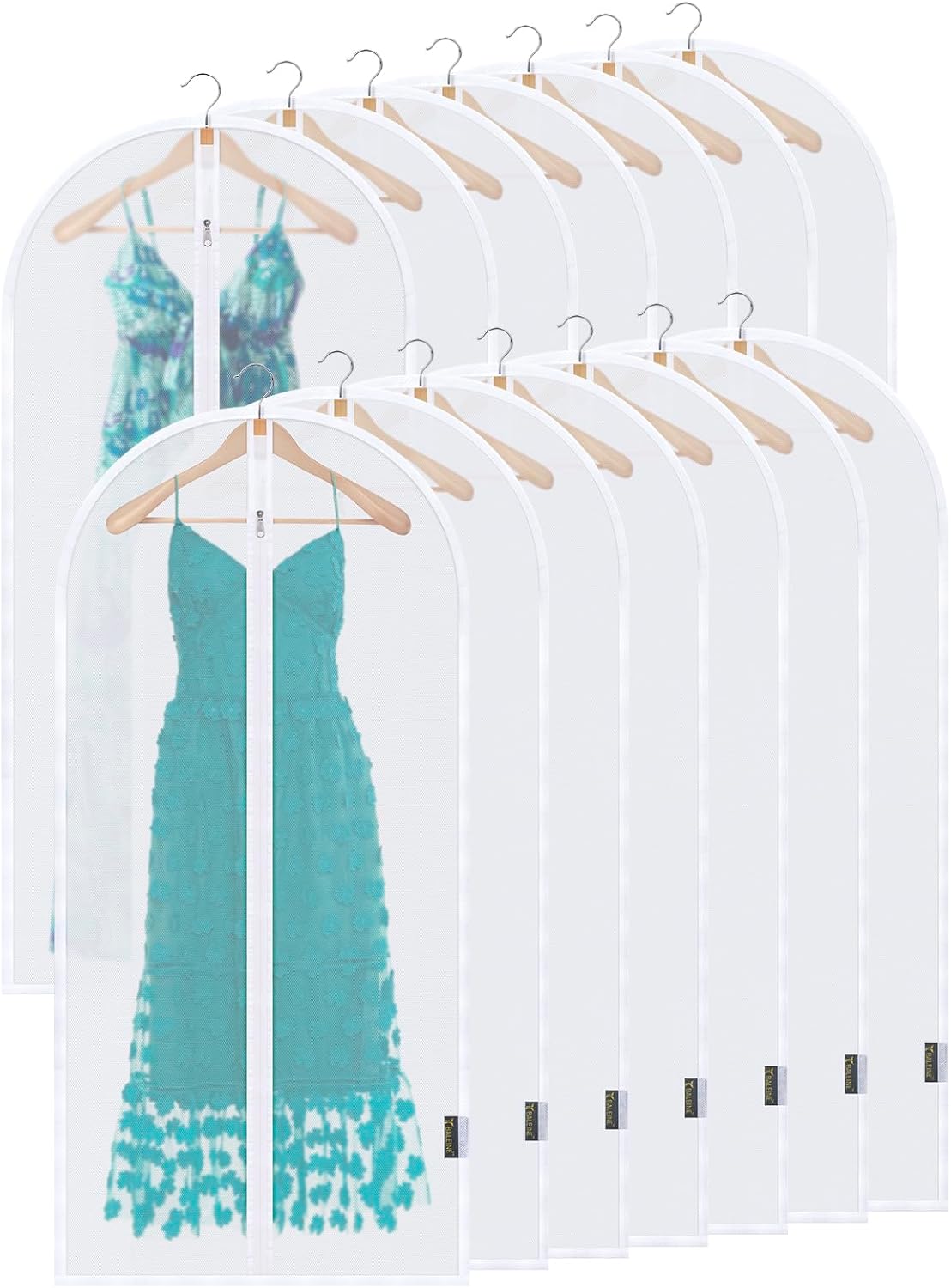 BALEINE 48'' Translucent Garment Bags, 12 Packs PEVA Dress Bag for Closet Clothes Dresses Suit Coats Storage (White, 12PK)