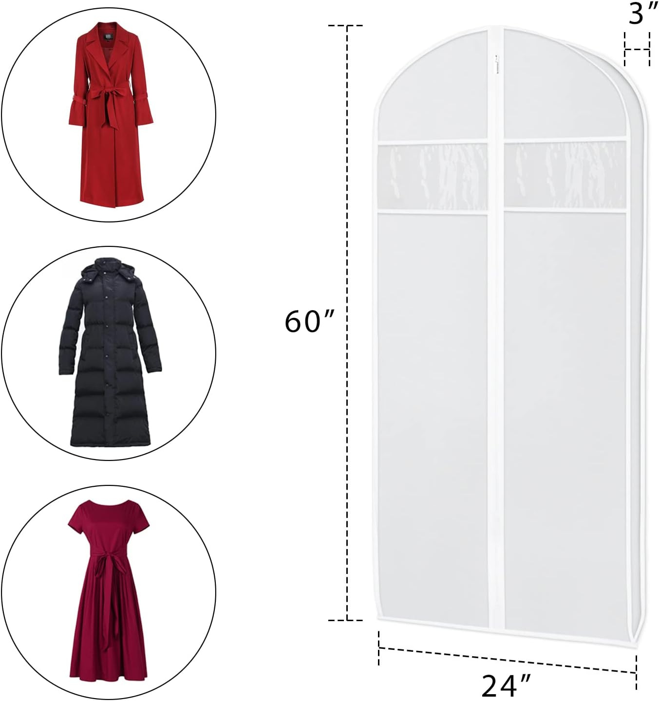 Zilink 60-Inch Long Dress Garment Bags for Storage With 3" Gusset - Clear Coat Cover Bag for Gowns and Closet Storage