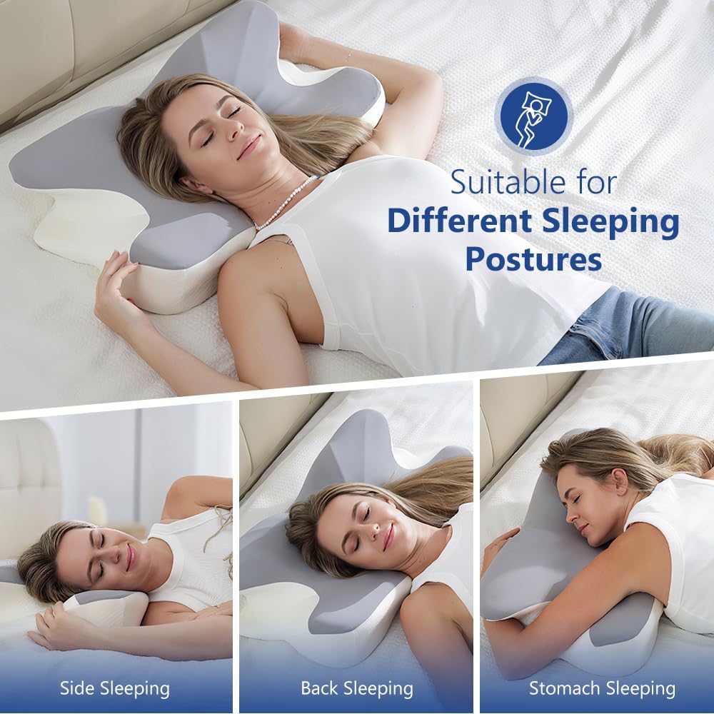 Cervical Pillow for Neck Pain Relief, Ergonomic Neck Pillow for Sleeping, Side Sleeper Pillows for Adults - Memory Foam Pillows with Cooling Case