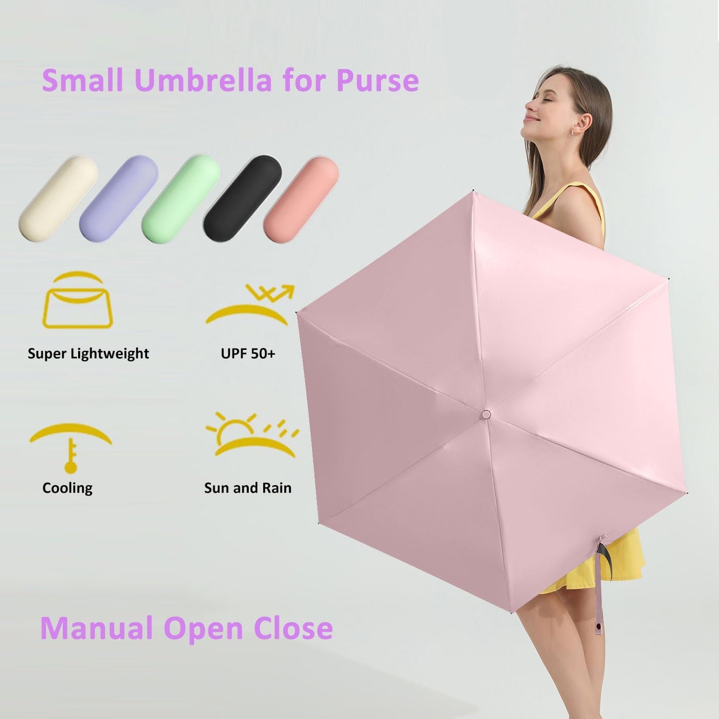 BAODINI Travel Mini Umbrella for Purse With Case Small Compact UV Sun Protection Sun Lightweight Tiny Pocket Umbrella for Women Kids and Men