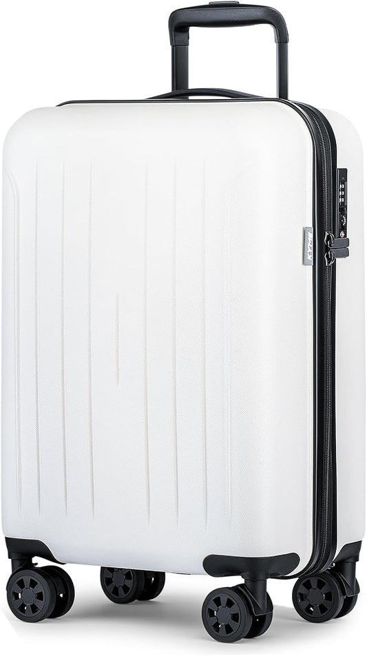 KYME Suitcase Hardshell With Double Spinner Wheels, PC+ABS TSA Lock Travel Luggage (White, 20" Carry On)