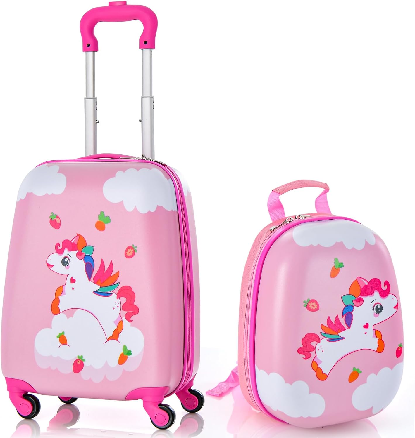 HONEY JOY Kids Luggage, 12" Toddler Backpack & 16" Travel Suitcase with Wheels, Lightweight Toddler Girls Suitcase, Durable ABS Hardshell, 2Pcs Carry On Luggage Set for Boys Girls(Unicorn)