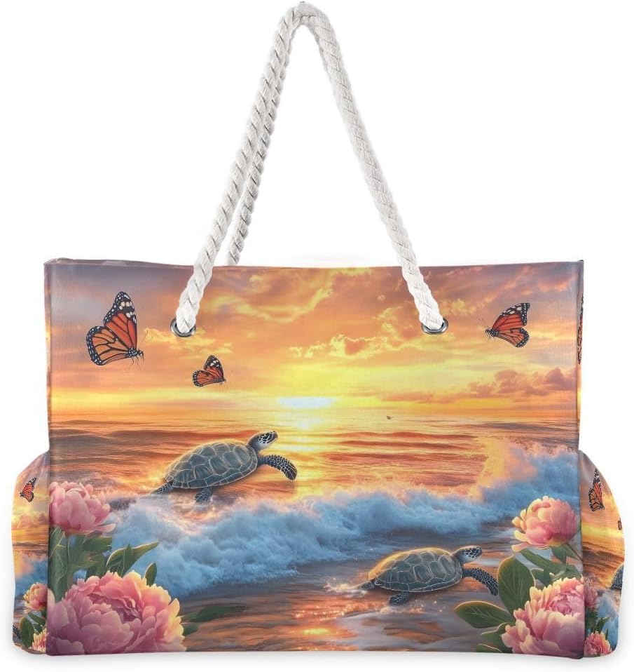 senya Large Beach Bags Totes Canvas Tote Shoulder Bag Soft Wave Water Resistant Bags for Gym Travel Daily Ocean