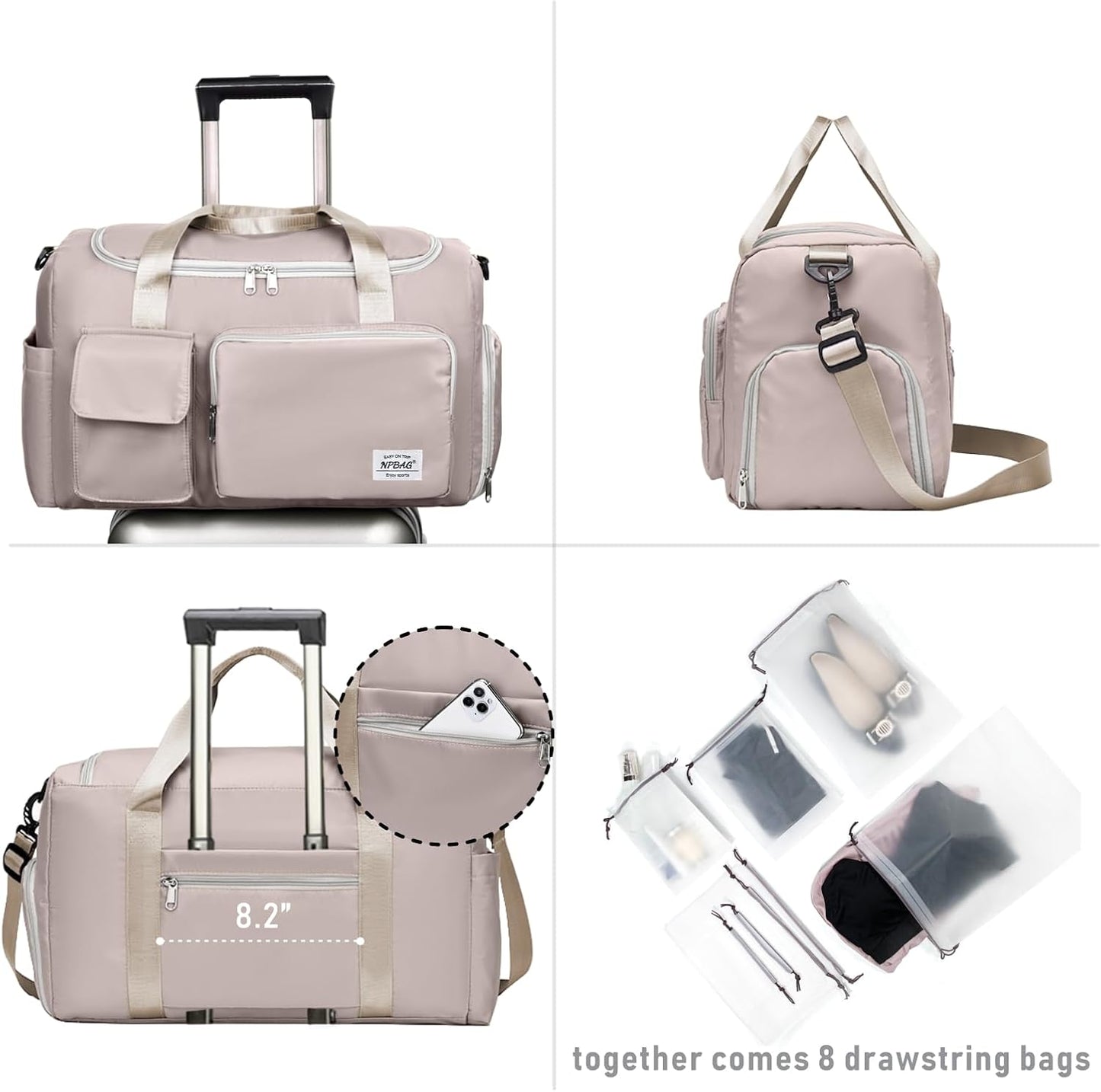 NPBAG Women Travel Duffel, Multi Functional Large Expandable Weekender Carry-on Tote, Gym Workout Overnight Bag, Mommy Hospital Bag for Labor and Delivery