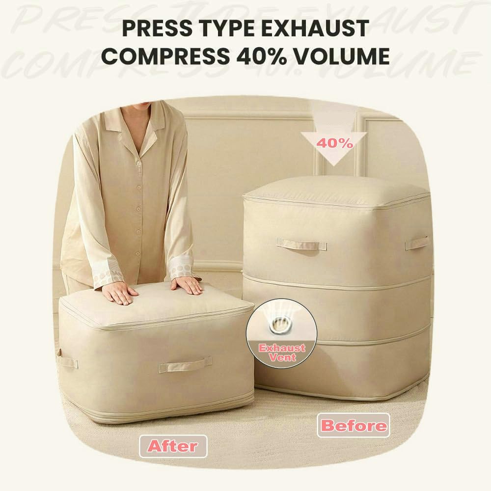 Ultra Space Saving Self Compression Organizer, 2025 New 3-Layer Zipper Large Capacity Storage Bag, Thick Satin Fabric Heavy Duty Bags for Comforters Blankets Bedding Duvet (Gray, X-Large, 21x17x24in)