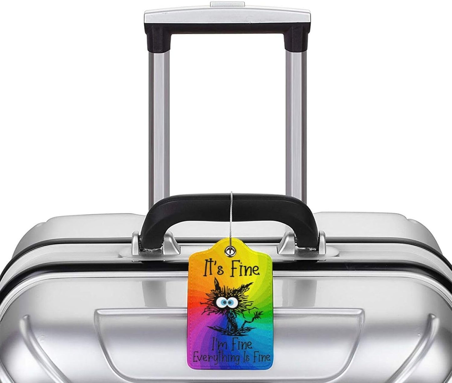 2 Pack Luggage Tags for suitcases Funny Cute Rainbow I'm Fine It's Fine Luggage Tag, Leather Stainless Steel Loop Label Tag for Men Women Travel Bag Suitcase(Rainbow Fine)