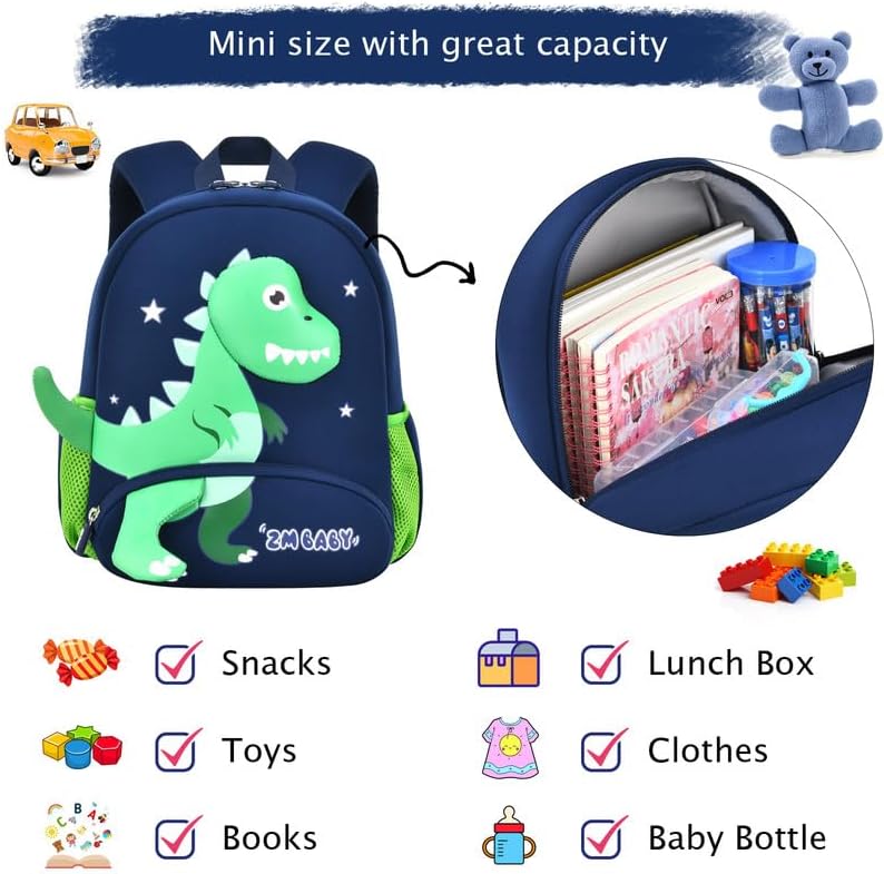 Padgene Toddler Backpacks Kids Preschool Backpack Waterproof Neoprene Animal Schoolbag Lunch backpack 3D Cartoon Mini Travel Bag for Boys Girls Ages 3-5