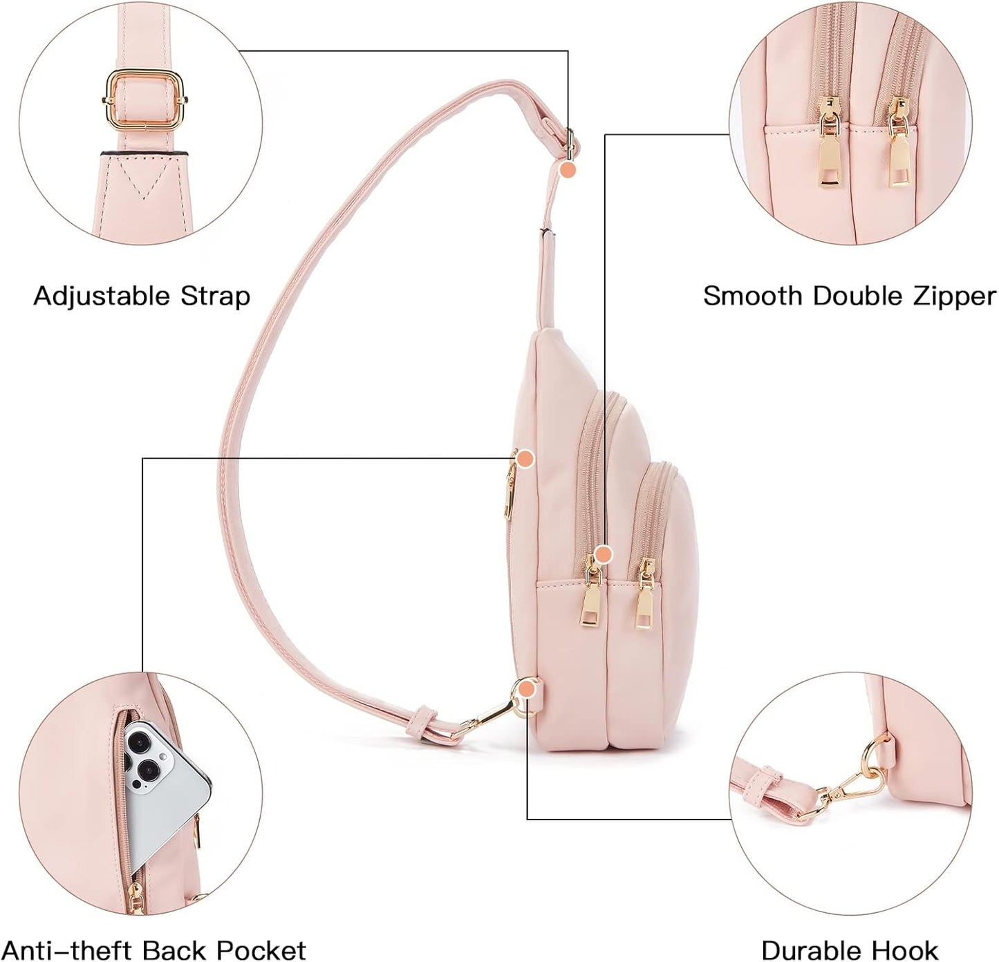 Telena Small Sling Bag for Women Leather Crossbody Fanny Packs Chest Bag for Women