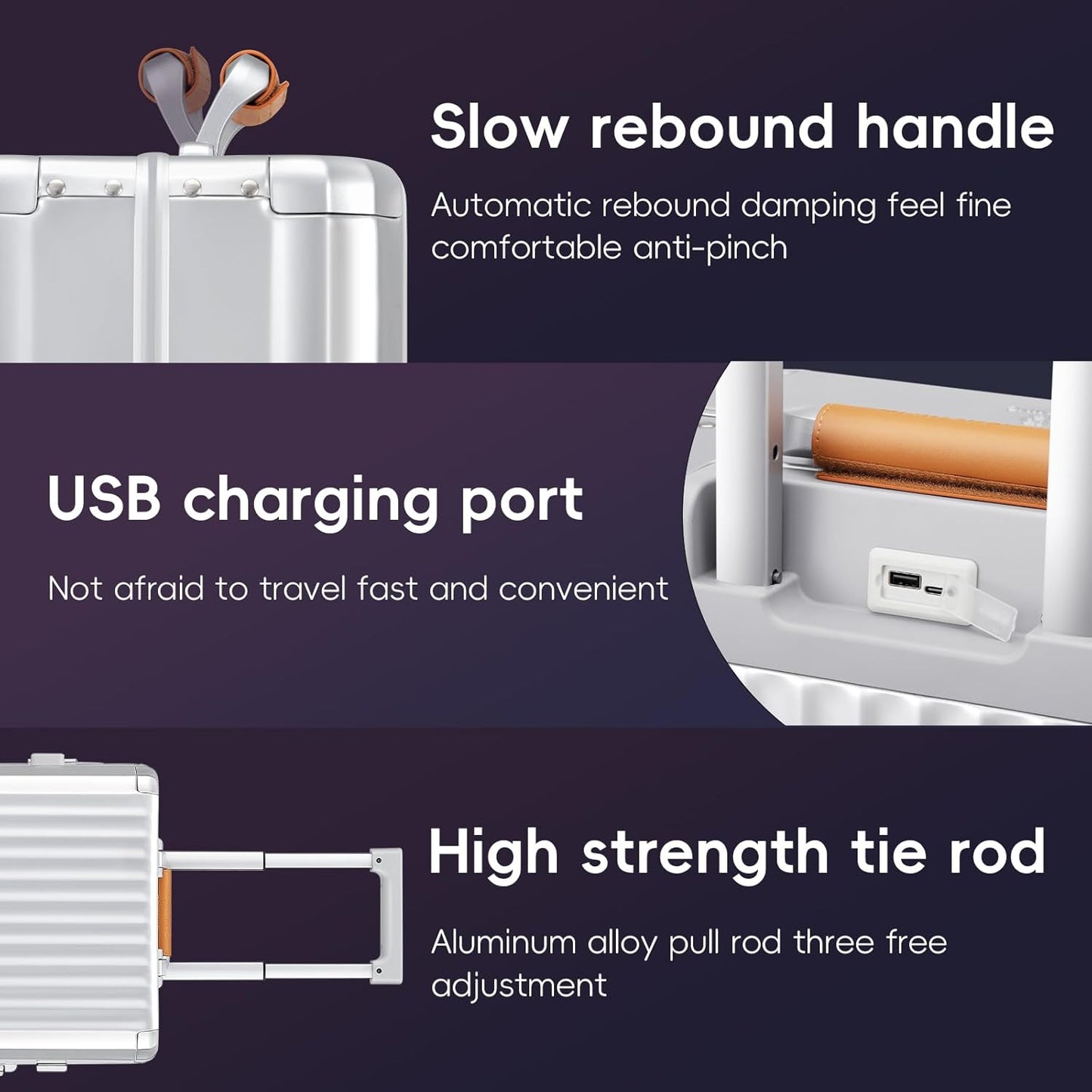 ROAMING 24 Inch Check Luggage Durable All Aluminum Hardshell Suitcase - Zipperless Luggages Airline Approved with 360° Spinner Wheels, TSA Lock, USB Port Smart Organizational Pockets （Silver orange）