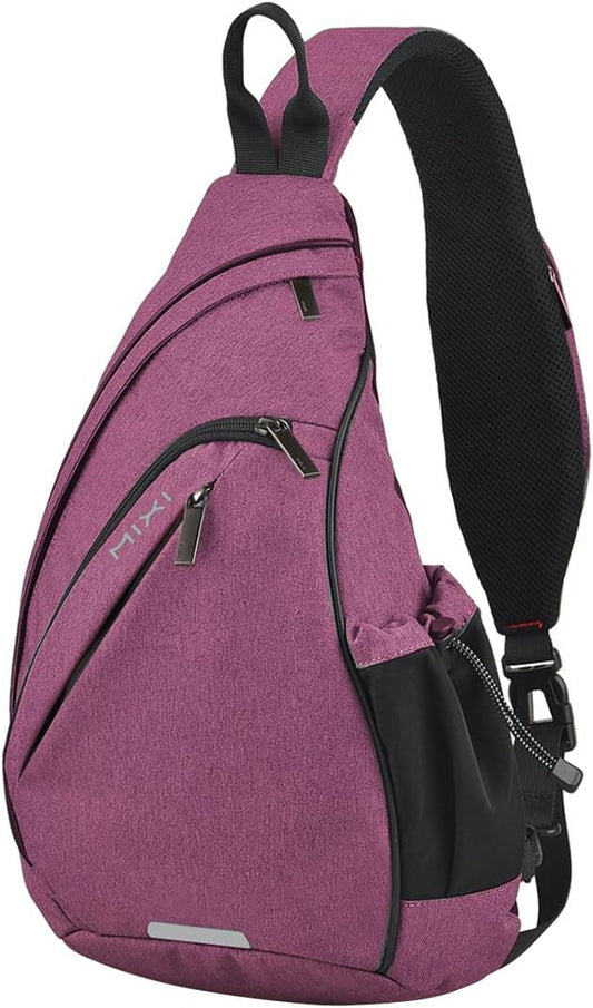 mixi Sling Bag Men Backpack Unisex One Shoulder Bag Hiking Travel Backpack Crossbody with USB Port for Men Women Versatile Casual Daypack-17 inch,Purple