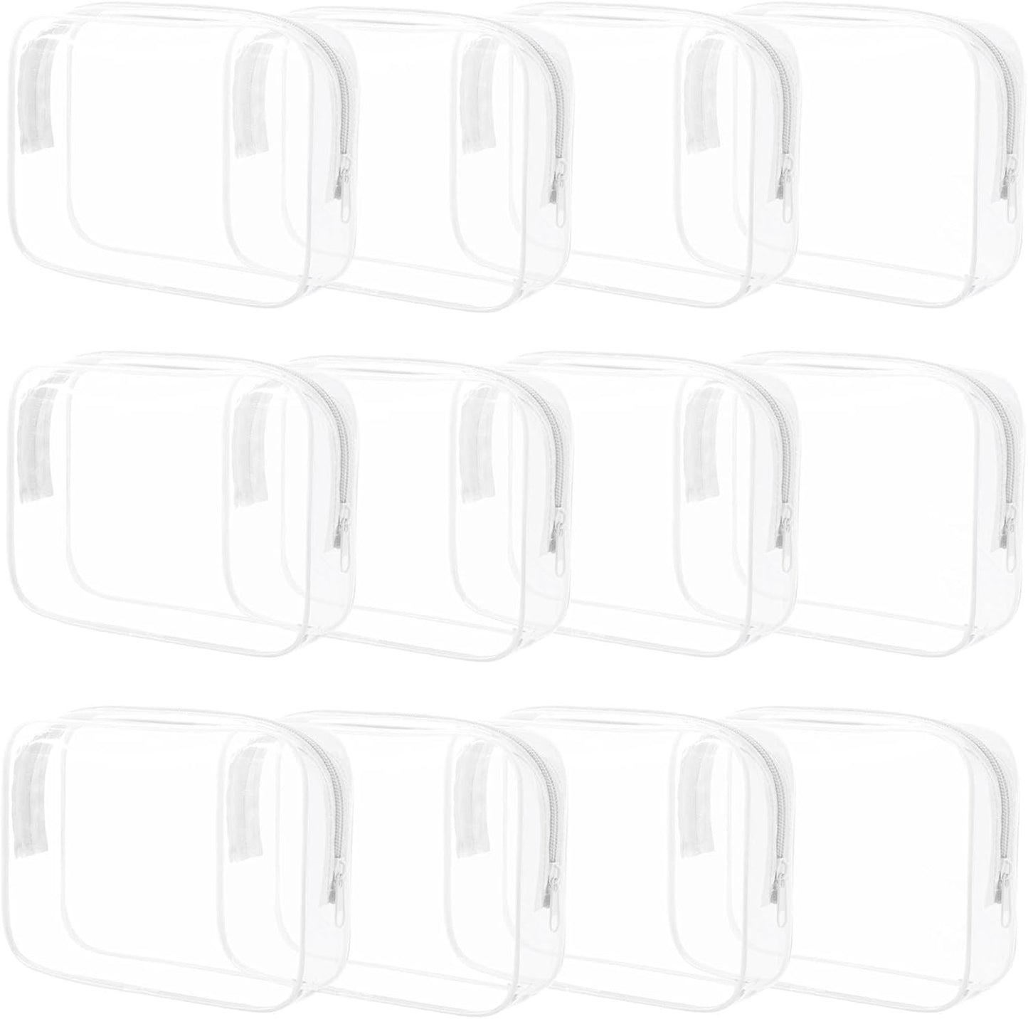 12 Pieces Clear Makeup Bags Bulk, TSA Approved Toiletry Bag for Travel, PVC Waterproof Cosmetic Bag with Zipper, Transparent Pouches Organizer Storage for Men and Women (White, Large)