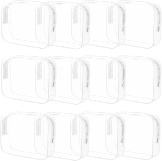 12 Pieces Clear Makeup Bags Bulk, TSA Approved Toiletry Bag for Travel, PVC Waterproof Cosmetic Bag with Zipper, Transparent Pouches Organizer Storage for Men and Women (White, Large)