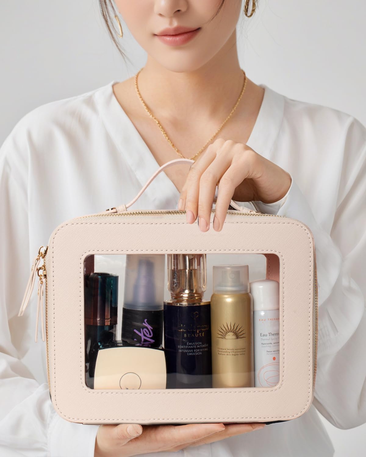 Clear Makeup Bag Small, TSA Approved Portable Toiletry Bag with Zipper Cosmetic Travel Bag Makeup Organizer Case Mini Makeup Pouch for Purse Car Organizer Bag for Women Men