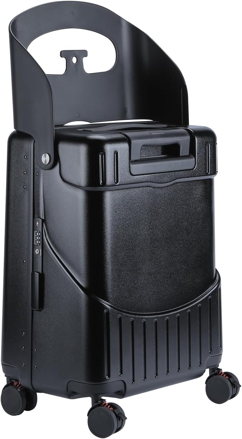 MRPLUM Ride On Luggage with Seat for Kids&Adults with Seat Belt,Hard Shell Lightweight Rolling Spinner Wheels Travel Luggage with TSA Lock,20 inch,Black