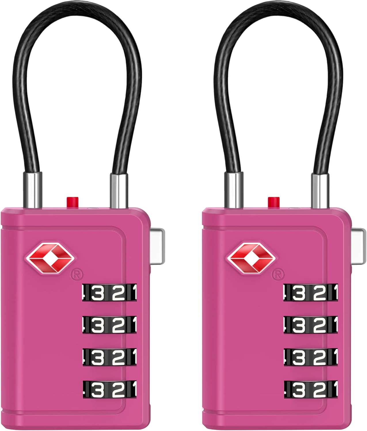 Puroma TSA Approved Luggage Travel Locks with Open Alert Indicator, 4 Digit Combination Resettable Code Zinc Alloy Lock for Suitcase, Backpack, Bag, Toolbox, Locker (2 Pack, Rose Red)