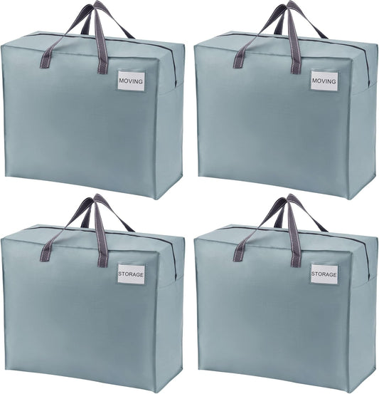 VENO 4 Pack Heavy Duty Moving Bags, Storage Bags, Packing Supplies, Top Zipper, Storage Totes for Camping, Clothes, Bedding, Comforters, Pillows (22 Gallon Light Blue, 4 Pack)