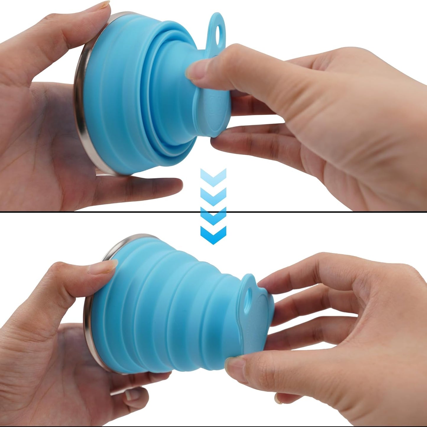 2 Pack Collapsible Silicone Travel Cups with Lids Portable Folding Camping Cups (Blue & Orange)