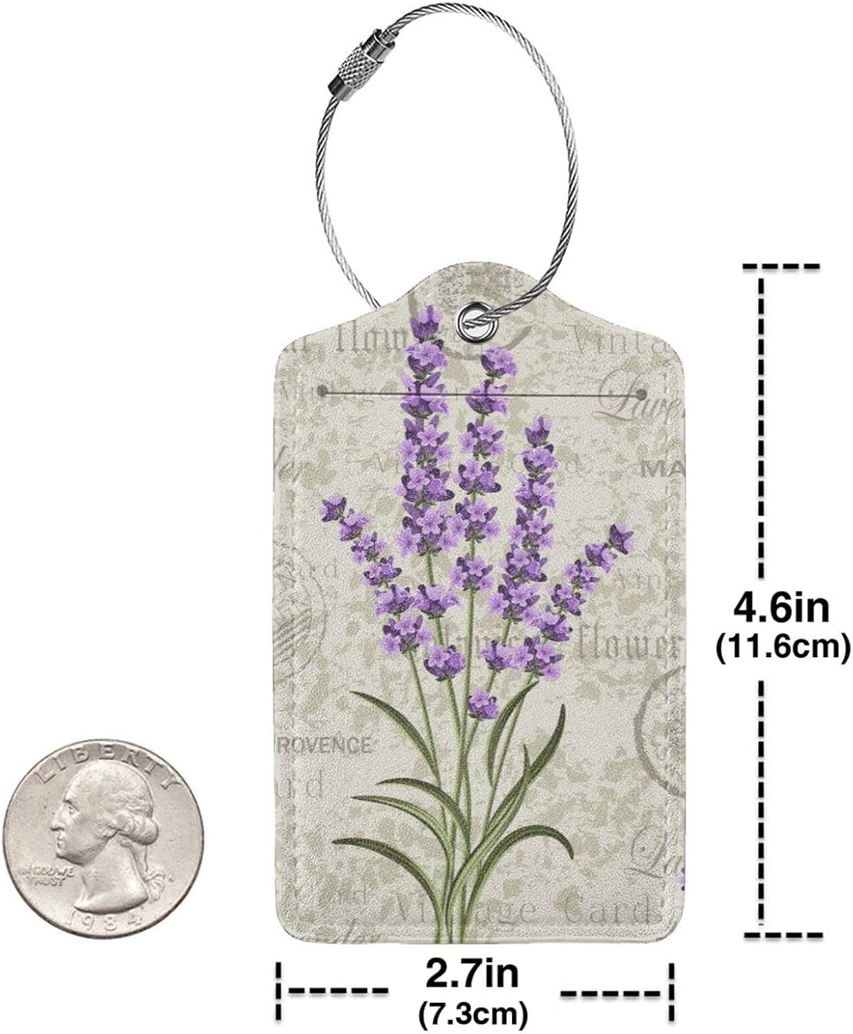 2 Pcs Purple Lavender Luggage Tags for Women Girls Travel, Cute Flower PU Leather Bag Tags Baggage for Suitcases with Stainless Steel Loop & Privacy Name ID Card Cover Identifiers Labels Set