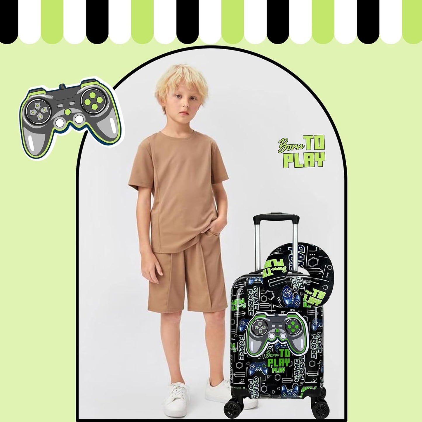 Kid’s Luggage Set 5 Piece Suitcase Set 16’’ Hardside Luggage with Spinner Wheels Girls Boys Carry on Luggage Travel Rolling Luggage Airline Approved