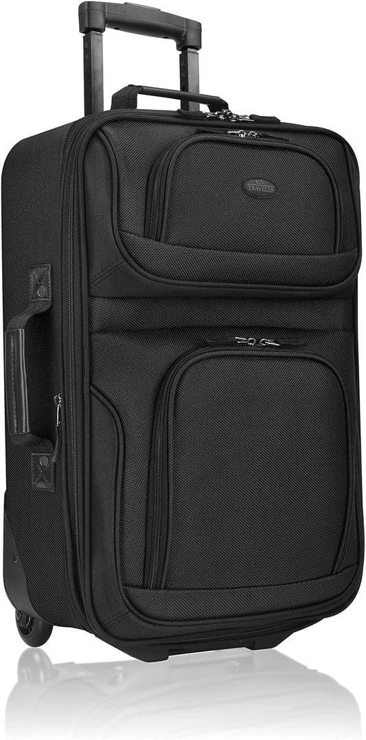 U.S. Traveler Lightweight Rolling 20" Carry On Luggage Softside Suitcase, Black, 2 Wheel Single