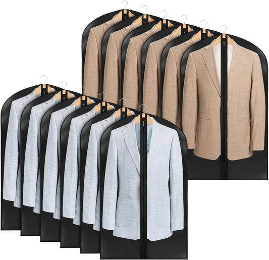 Zilink Clear Garment Bags for Hanging Clothes Clear Suit Bags for Closet Storage Breathable Suit Bag for Travel for Suits, Coats, Jackets, Set of 12
