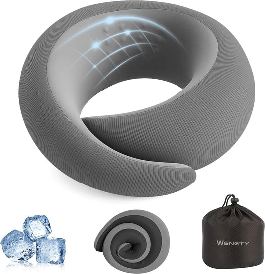 Neck Pillow for Traveling,Travel Neck Pillow for Airplanes,Portable,Smooth & Cooling Fabric,100% Pure Memory Foam,Neck Pain Relief with Breathable 360º Ergonomic Support for Long Flight(Gray)
