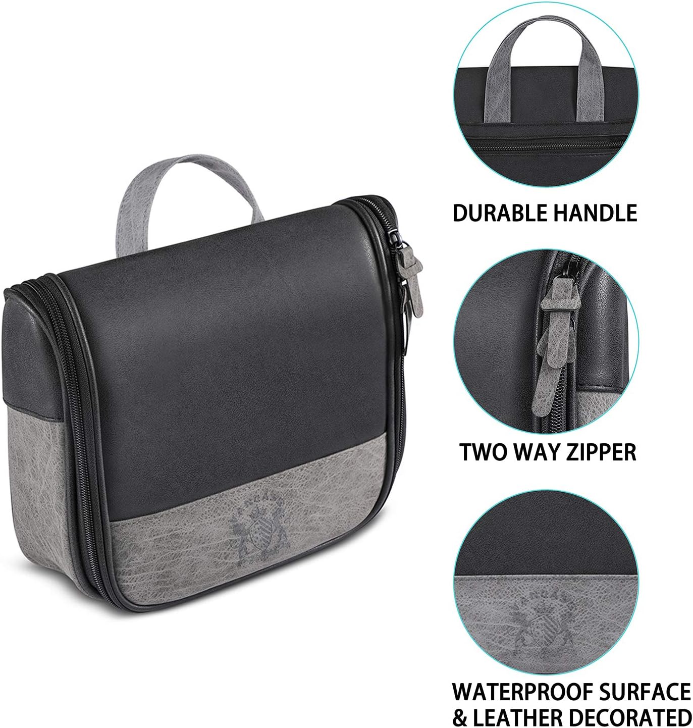 Hanging Toiletry Bag for Men VANCASE Vintage Leather Shaving Dopp Kit Medium Waterproof Travel Bathroom Bags Portable Shower Organizer