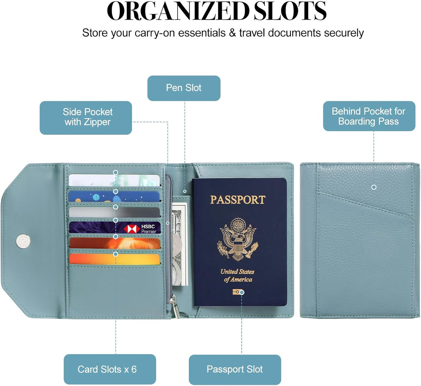 Leather Passport Holder for Travel,Passport Book Holder,Rfid Blocking Travel Wallet Protect Your Card Security,Travel Document Organizer for Men Women,Airport Essentials Gift (Blue)