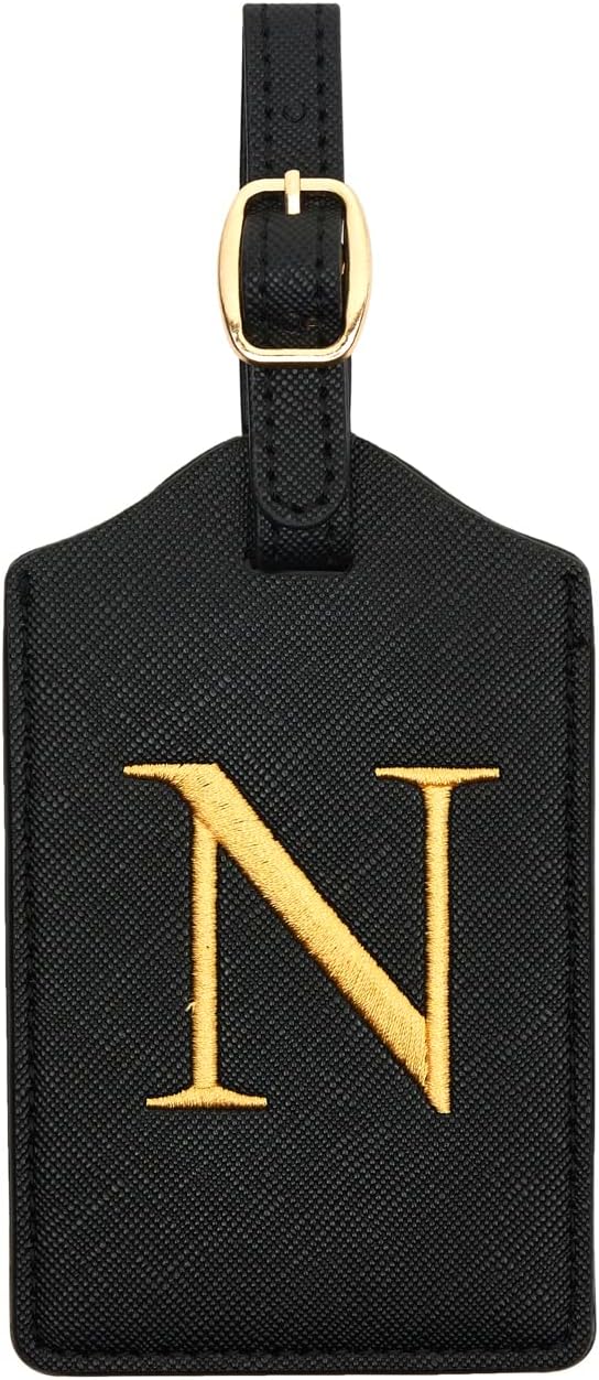 Luggage Tag PU Leather for Suitcase Baggage Handbag Travel Bag Label Suitcase Tag Label Tag w. Name Card & Privacy Cover (N)