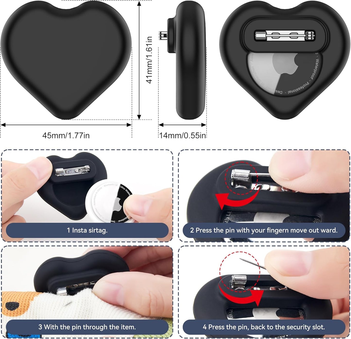 DDJ for AirTag Holder for Kids (2 Pack), Hidden Silicone Case for Apple AirTag GPS Tracker Kids with Invisible Pin, Anti Lost, for Elderly/Luggage/Clothing/Shoes/Backpack/Family Travel (Black+Blue)