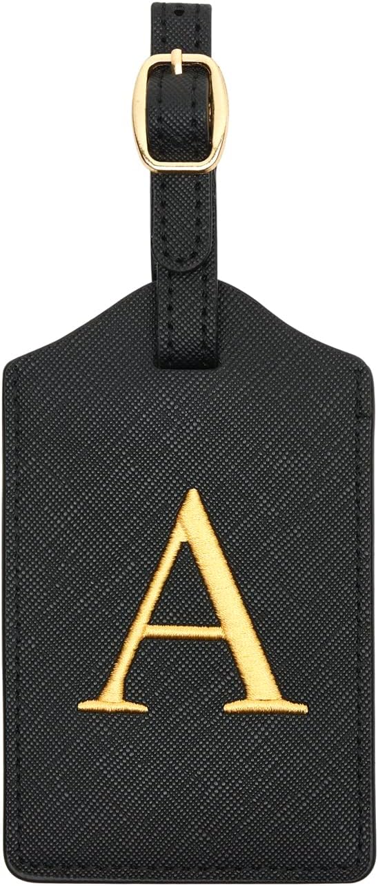 Luggage Tag PU Leather for Suitcase Baggage Handbag Travel Bag Label Suitcase Tag Label Tag w. Name Card & Privacy Cover (A)