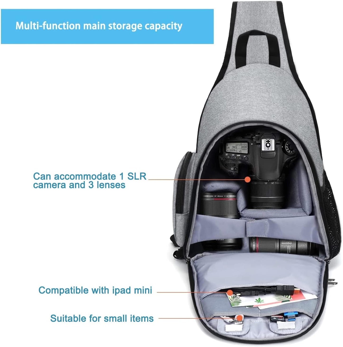 MOSISO Camera Bag Sling Backpack, DSLR/SLR/Mirrorless Full Open Camera Case with Tripod Holder&Rain Cover&Modular Insert, Photography Backpack Compatible with Canon/Nikon/Sony/Fuji, Grey