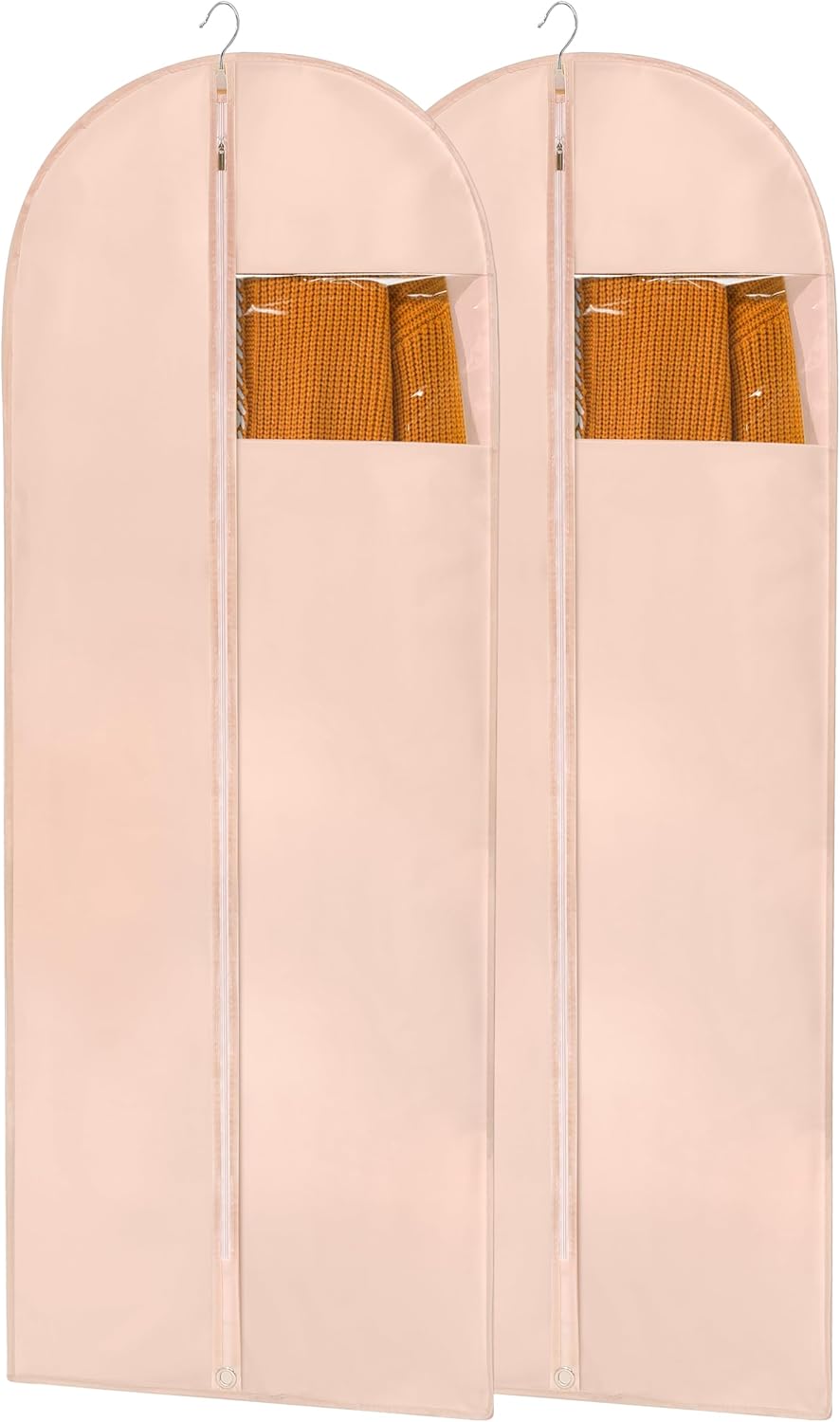 Dress Bags for Gowns, 65'' Pink Garment Bags for Hanging Clothes, Dress Garment Bag Women, Long Dress Cover with Clear Window for Dresses, Coats, Uniforms（2 Pack）