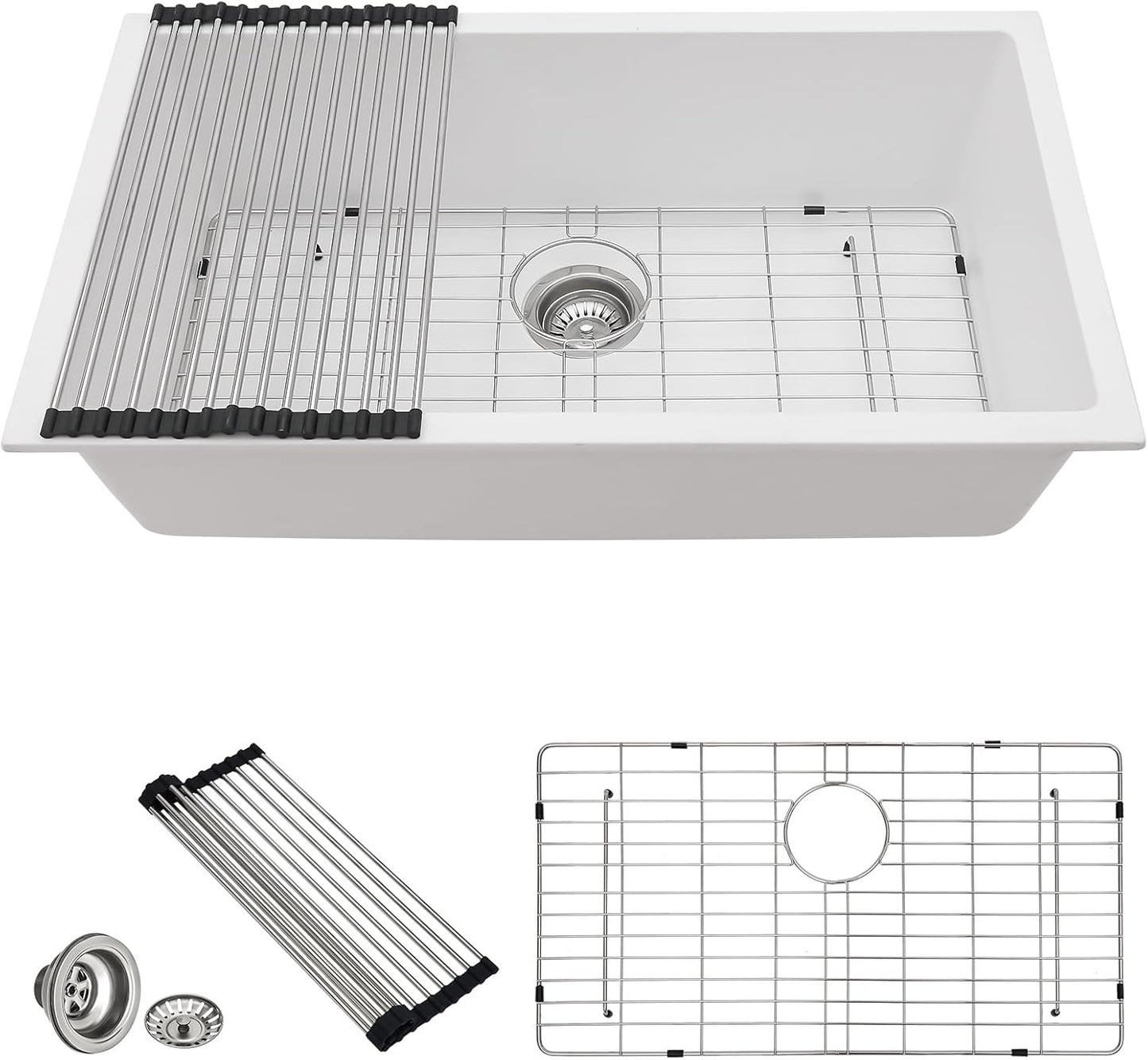 33 Granite Composite Kitchen Sink - Donsdey 33×19 Inch Undermount Kitchen Sink White Granite Quartz Composite Under Counter Single Bowl Sink Basin