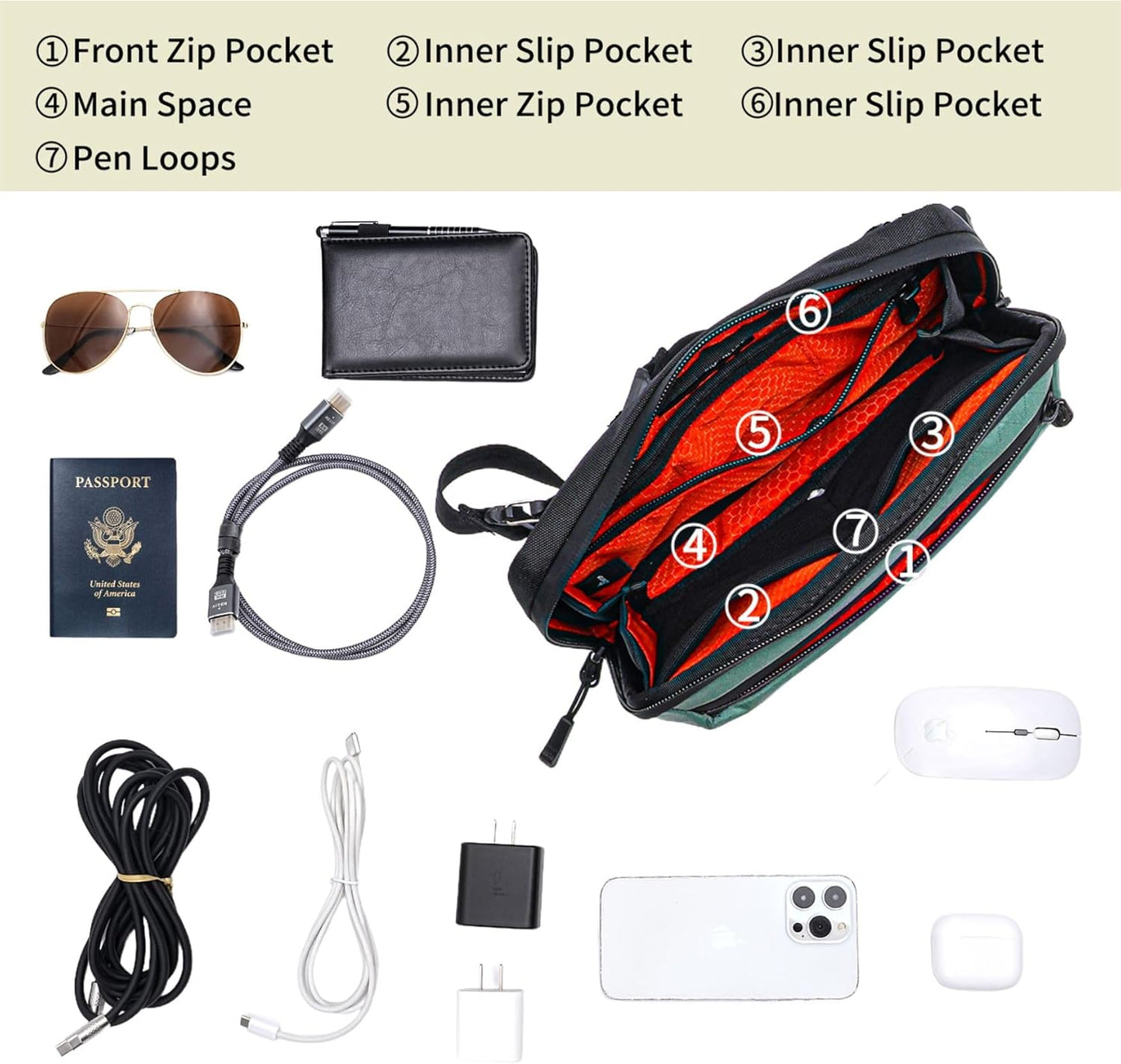 Electronics Organizer Tech Travel Pouch – Waterproof Nylon Diamond Quilted & 900D Travel Case Cable Bag for Cords Chargers