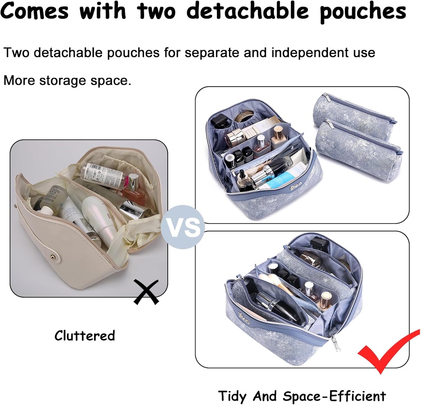 Travel Makeup Bag Cosmetic Bags for Women: 3 Sets Large Capacity Make up Bag - Portable Toiletry Bags with Handle for Women(05-Blue)